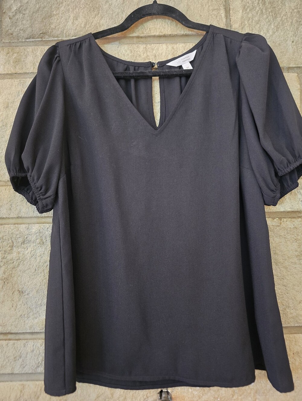 LC Lauren Conrad Black Puff-Sleeve Keyhole Blouse